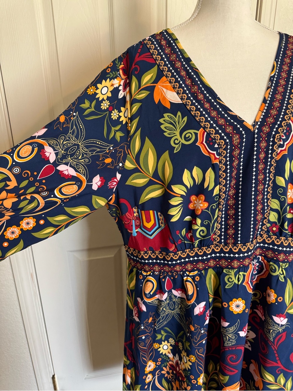 BloomChic Navy Multicolor Floral & Elephant Print Midi Dress - Picture 2 of 13